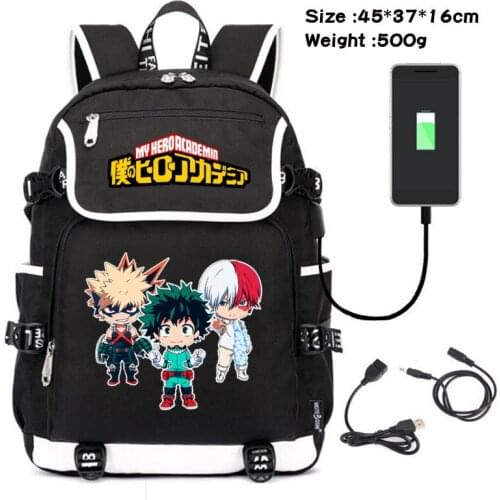 Anime My Hero Academia Backpack Rucksack Bag USB Fashion Port / Lock /Headphone interface Students School Book Laptop Bag