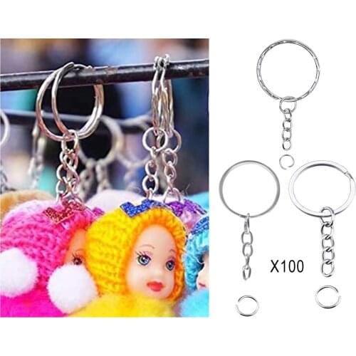 100Pcs Silver Key Ring Chains With Open Jump Ring Split Keyring Jewelry Making Findings