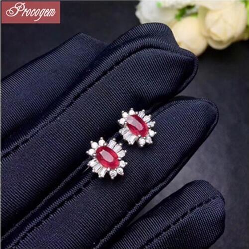 Natural Ruby Stud Earrings 4x6mm gems Genuine Gemstone 925 Sterling silver Earrings Female fine Jewelry Free shipping #1044