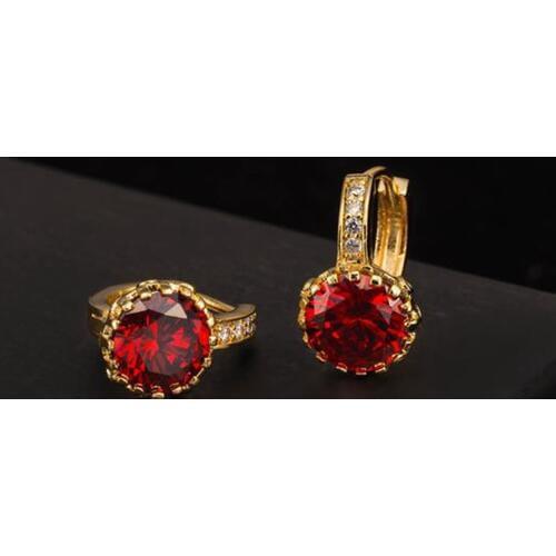 Red Round Cut Zirconia Lovely Girls Children Hoop Earrings Yellow Gold Filled Classic Style Huggie Earrings Gift Drop Shipping