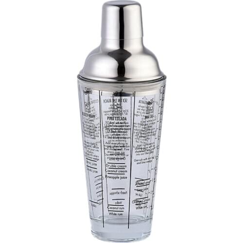 400Ml Bottle Mix Main Glass Transparent Scale Cocktail Shaker 304 Stainless Steel Rod and Glass Vibrator Bar Tool