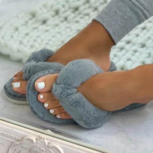 Warm Fluffy Slippers Women Cozy Faux Fur Indoor Floor Slides Flat Soft Furry Shoes Ladies Female Celebrities Flip Flops
