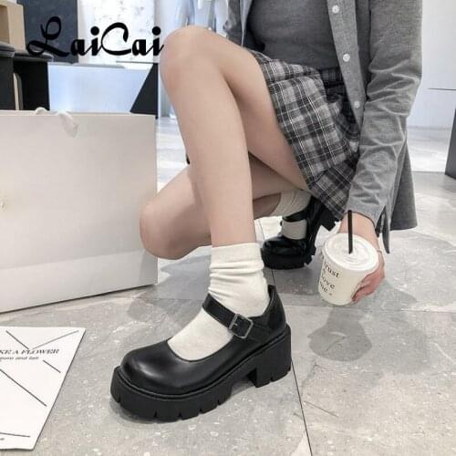Spring and Summer Black Uniform Shoes Raise the Bottom Student Temperamental High Heel Rest Pumps British Style Leather Shoes