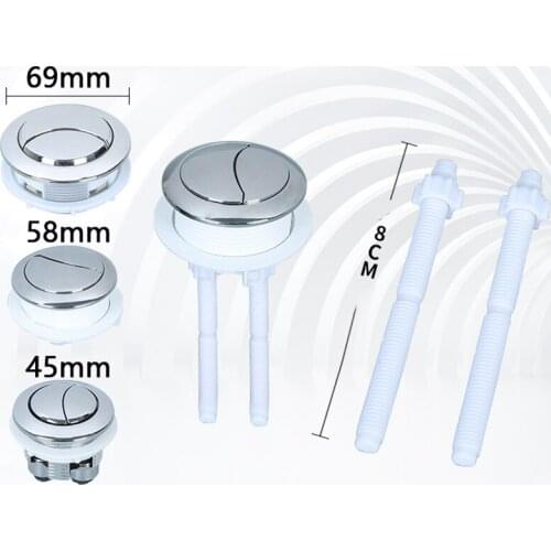 38/48/58mm Universal Toilet Button Toilet Water Tank Flush Dual Push Button Double Crescent Shape With 2 Rods