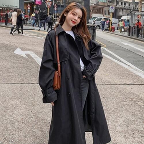Windbreaker Coat Mid-Length Womens 2021 New Spring Autumn Korean Fashion Loose British Style Casual Windbreaker Coat Female A454