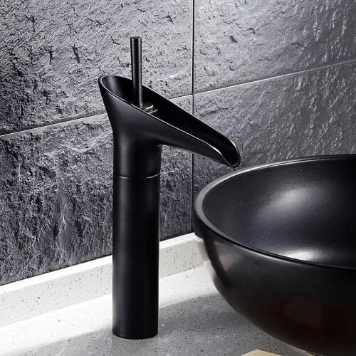 High Black Bronze waterfall All Copper Antique Basin Faucet Cold And Hot Faucet Mixer Taps