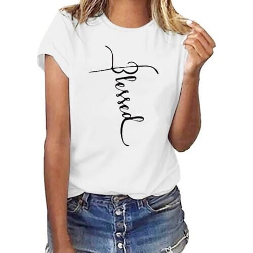 Hillbilly Blessed Letter Print Women Summer Fashion T Shirt Short Sleeve Round Neck Tops&tees Shirt Femme De Mujer De Moda 2020
