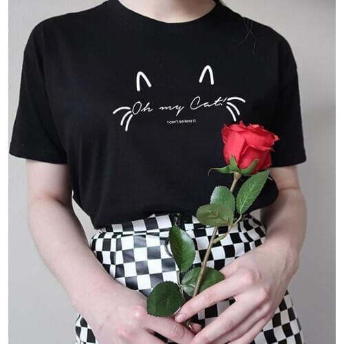 New Lovely Cat Letter Print T Shirt Women 100% Cotton O Neck Short Sleeve Summer T-Shirt Tops Casual Tshirt