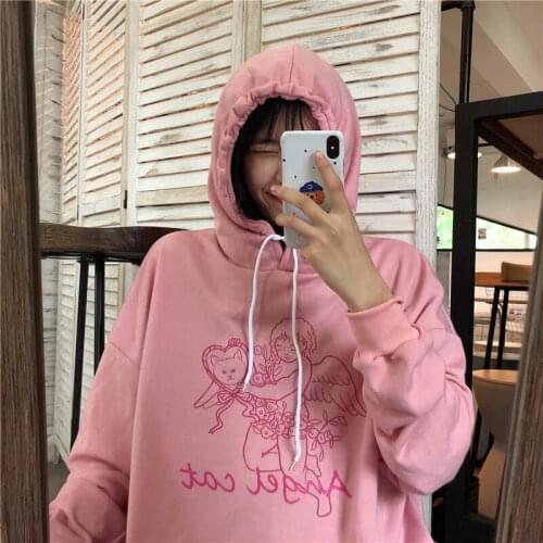 Womens Sweatshirts Japanese Harajuku Ulzzang Vintage Ins Cupid Print Sweatshirt Female Korean Kawaii Cute Clothing For Women