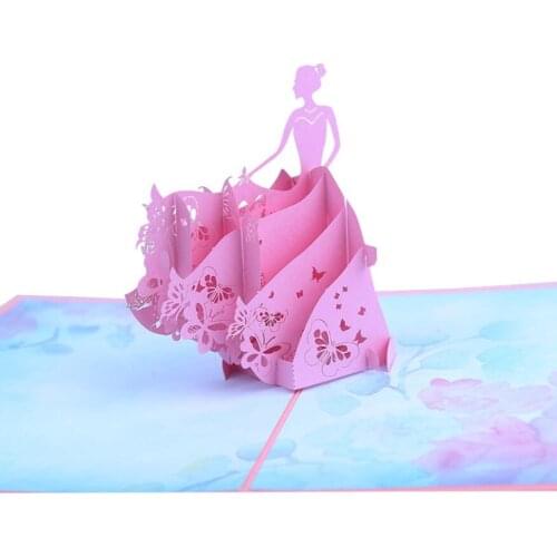 10pcs Princess Bride Handmade Origami 3D Pop UP Greeting Card Invitation For Wedding Birthday Xmas Party Souvenirs Gift