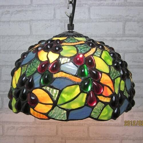 16 Inch Flesh Country grape Tiffany pendant light Country Style Stained Glass Lamp for Bedroom E27 110-240V