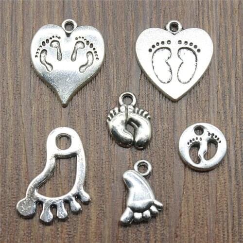 20pcs Antique Silver Color Cute Baby Feet Charms Pendants For Bracelets Cute Baby Feet Charms Making Jewelry