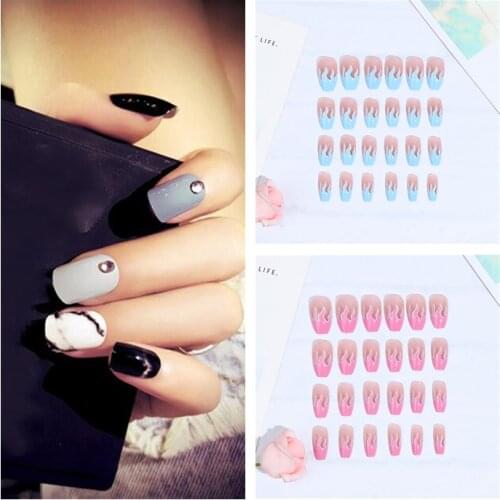 24pcs/set Full Cover False Nail Art Tips Tools Short Nails Diy Manicure Fake Fingernails False Nails With Glue