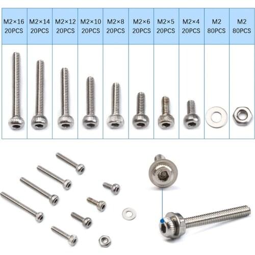 320 PCS 304 Stainless Steel Hexagon Socket Head Cap Screws Bicycle Hex Bolts With Nut Flat Washer Assortment Tool Box