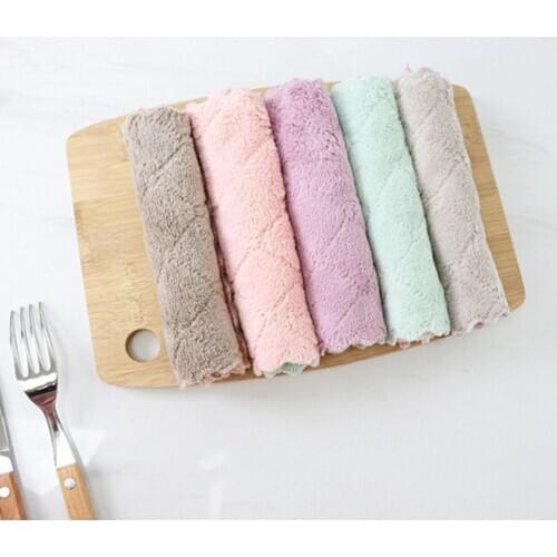 5Pcs No Shed Hair Double-sided Water Absorbent Kitchen Dish Washing Cleaning Cloth Hand Towel Household Cleaning Cloths
