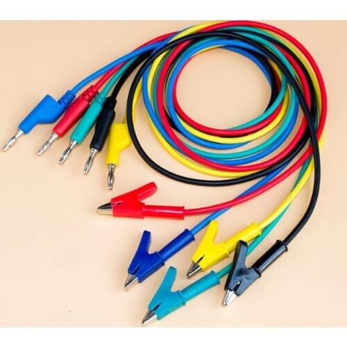 5pcs Test Cable 1M 3Ft Male Banana Plug Alligator Testing Probe Cord Cable Lead Clip Clamp