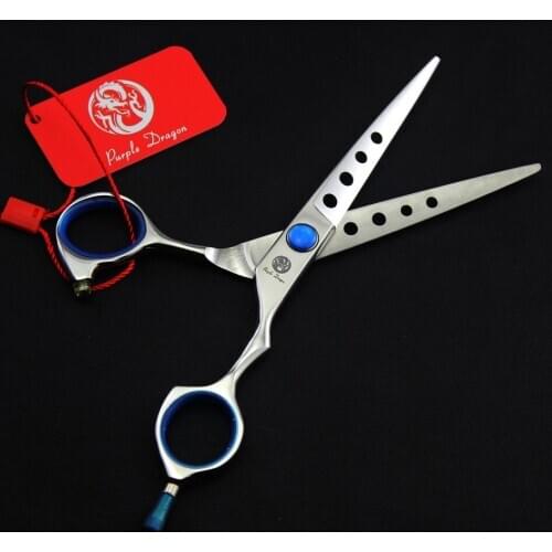 546# Hairdressing Scissors 6'' Brand Purple Dragon TOP GRADE With Holes Japan 440C Salon Barbers Cutting Scissors Hair Shears