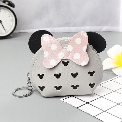 Disney Minnie Hollow PU Coin Purse Cute Cartoon coin bag Lady Wallet Multifunction Coin Bag Headphone Bag card holder