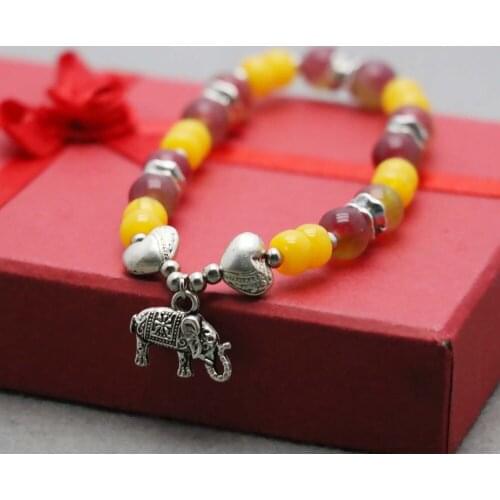 Sweet Chalcedony Crystal beads Bracelet Ancient coin Pendant natural stones Lucky Elephant Pendant Fashion jewelry Making Design