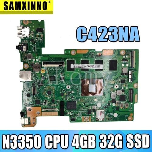 C423NA Laptop Motherboard 32GB SSD For Asus Chromebook C423NA C423N C423 N3350 CPU 4GB RAM original Mainboard 100% test ok