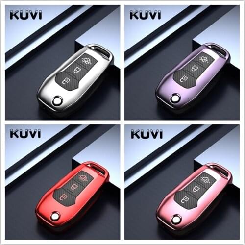 Carbon Grain Tpu Car Key Cover For Ford Fusion Fiesta Escort Mondeo Everest Ranger Accessories Car Keychain Key Cover Cap Holder