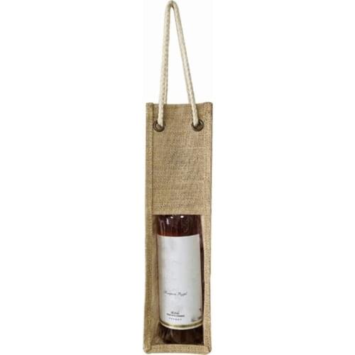 Jute Wine Carrier Reusable Burlap Tote Bags Clear Window with Handles Gift Bag Travel Storage Organizer H9ED