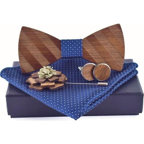 Pocket square Brooch Gravata Tie Hanky Cufflink Sets Striped Wooden bow tie Ties for Mens