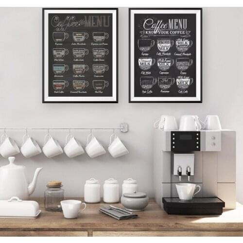Coffee Menu Prints Vintage Style Chalkboard Poster Cafe Wall Art Decor Canvas Painting Retro Wall Picture Coffee Shop Decoration