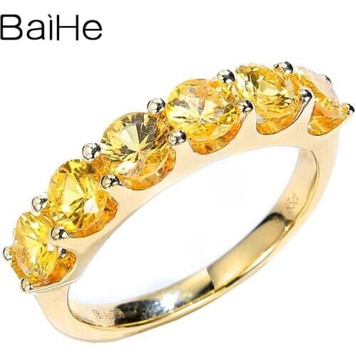 BAIHE Solid 14K Yellow Gold 1.5ct Yellow sapphire Ring Women Wedding Band Trendy Fine jewelry Engagement Gift Kольцо Kольцa