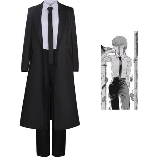 Anime Chainsaw Man Makima Cosplay Costume Unisex Black White Business Suit with Trench Tie Uniform Set Fancy Ball Cos Outfits