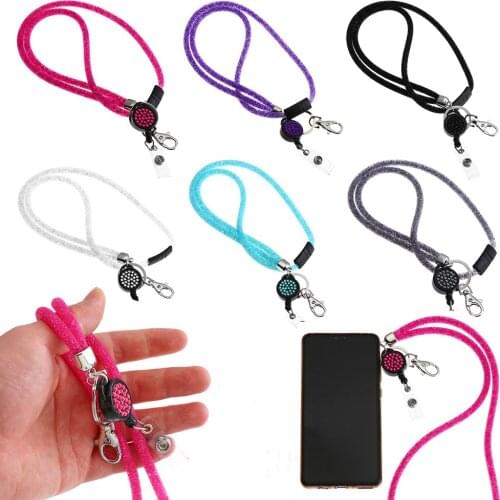Colorful Rhinestone Bling Crystal Lanyard Badge ID Card Holder Neck Strap Clip Phone Hanging Rope Key Holder Office Supplies