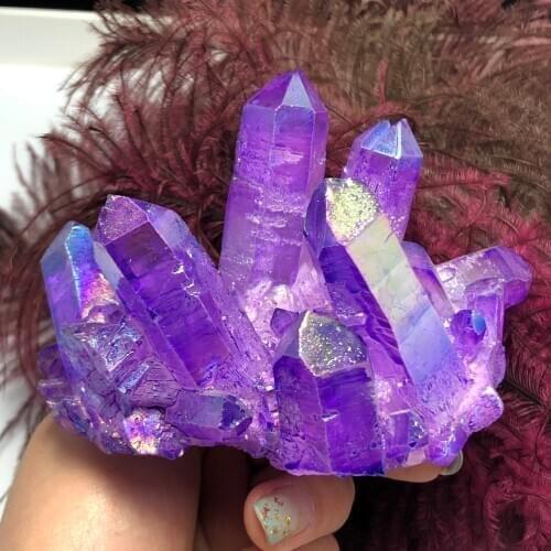 Aura Crystal Cluster purple Angel Aura Titanium Quartz Crystal Specimen Minerals Reiki Healing Chakra
