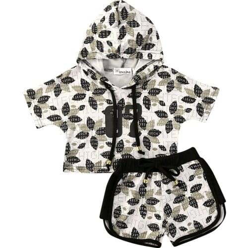 Summer 1-4Years Kid Baby Girls Causal Clothes Sets Letter Print Hooded Short Sleeve T Shirts Tops+Shorts