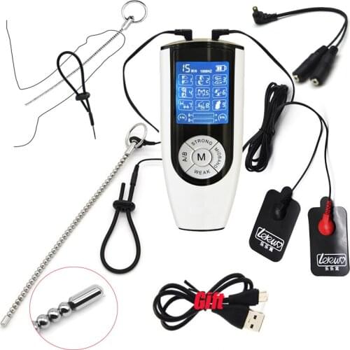 SM Super Strong Electric Shock Metal Bead Urethra Plug Penis Ring Massage Pad Prostate Stimulator Medical Male Chastity Sex Toys