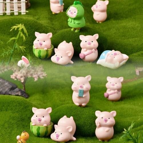 Cute Piggy Micro Landscape Ornament Multipurpose Mini Animals Figurines for Home Garden Decoration JS22