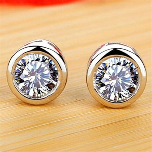 Cute Female White Crystal Stone Earrings Rose Gold Silver Color Wedding Earrings For Women Minimalist Small Round Stud Earrings