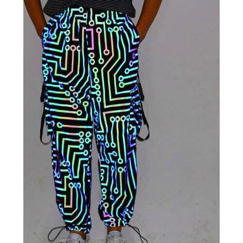 Fashion Colorful Hip Hop Reflective Women Cargo Pants Y2K Geometric Pattern Casual Female Trousers Sports Tracksuit Pants Outfit