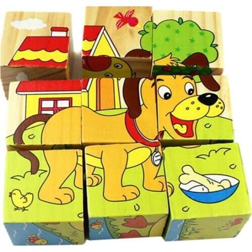 Cartoon 3D Animal Pattern Wooden Cubes Blocks Children Early Educational Toy Toddler Early Cognition Game Toys Gift