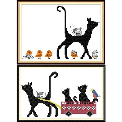 Stamped cross stitch kits animal crossing 11ct embroidery punto de cruz black cat patterns counted cross stitch needlework sets