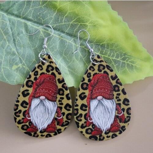 New European and American Christmas Series Santa Claus Leopard Print Leather Earrings Double-sided Printing Gifts Wholesale