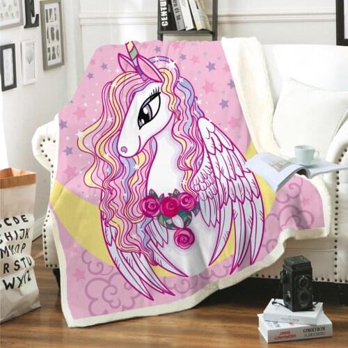 Unicorn Horse 3D Printed Sherpa Blanket Couch Quilt Cover Travel Bedding Outlet Velvet Plush Throw Fleece Blanket Bedspread 08