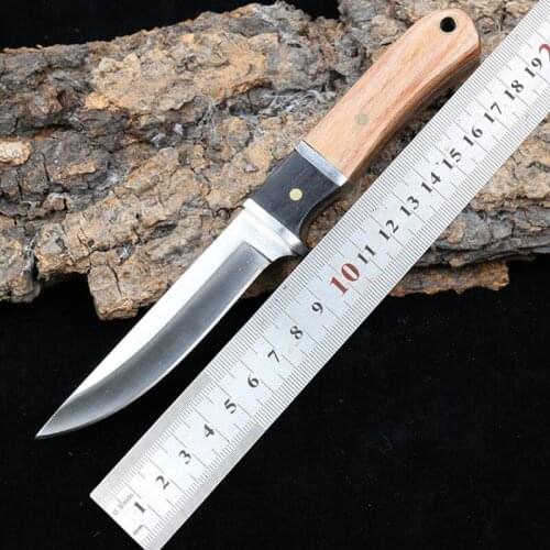 6.26'' Wood Handle Fixed Blade Hunting Knife With Sheath Survival Tactical Knife Outdoor Combat Camping Knives EDC Pocket Tools