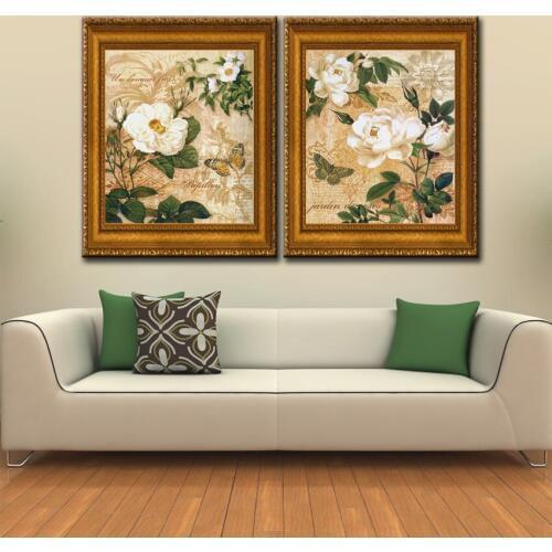 Pastoral europe white flower green leaves butterfly canvas printings oil painting printed on canvas wall art decoration picture