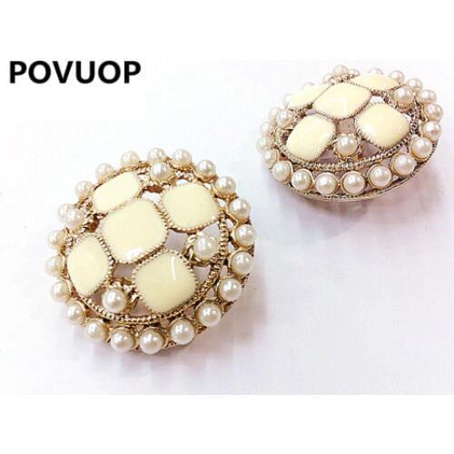 POVUOP Quality gold metal outerwear stereo female white pearl button buttons quality overcoat button 28mm 10 pcs