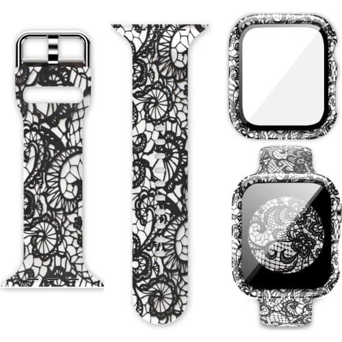 Strap + Case Compatible with Apple watch 44mm 42mm 40mm 38mm color replacement silicone strap for iwatch 6 5 4 3 2 SE Watch case