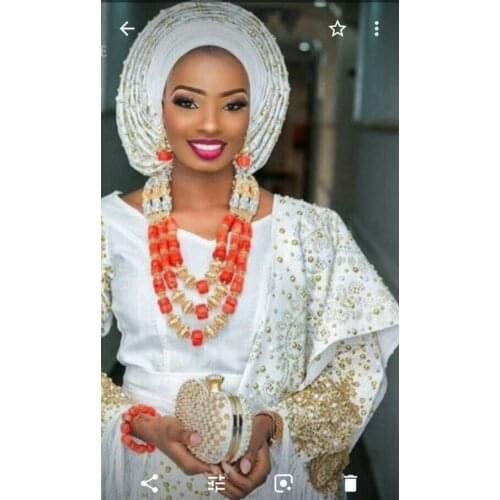 Luxury 3 Layers Coral African Wedding Beads Jewelry Set for Brides Mix Gold Silver Indian Bridal Statement Necklace Set CNR906