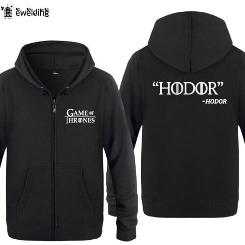 Zipper Hoodies Men HODOR Letter Printed Mens Hoodie Fleece Long Sleeve Mans Jacket Sweatshirt Skate Coat New