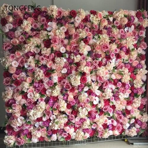 TONGFENG PINK 8pcs/lot Fleurs Artificial Silk Rose Peony 3D Flower Wall Panel Wedding Backdrop Decoration Flower Runner Party