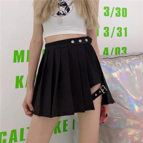 Woman Black Punk Pleated Ruched Mini Short Empire Skirt Rock and Roll Short Skirt