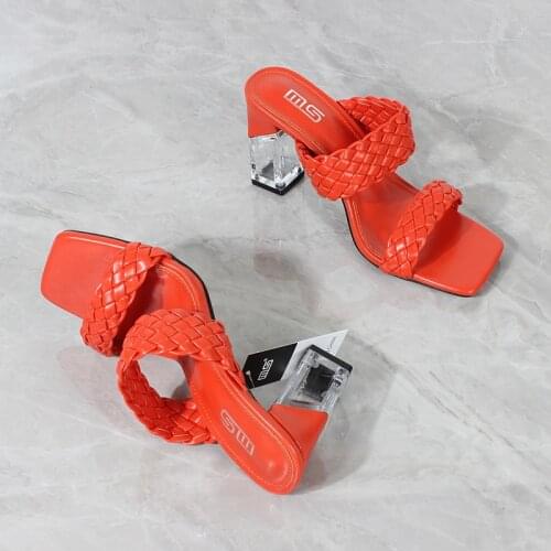 Womens Sandals High Heel Fashion 2021 Summer New Hand-woven Square Heel Party Sandals European and Beautiful Women Shoes 8.5CM